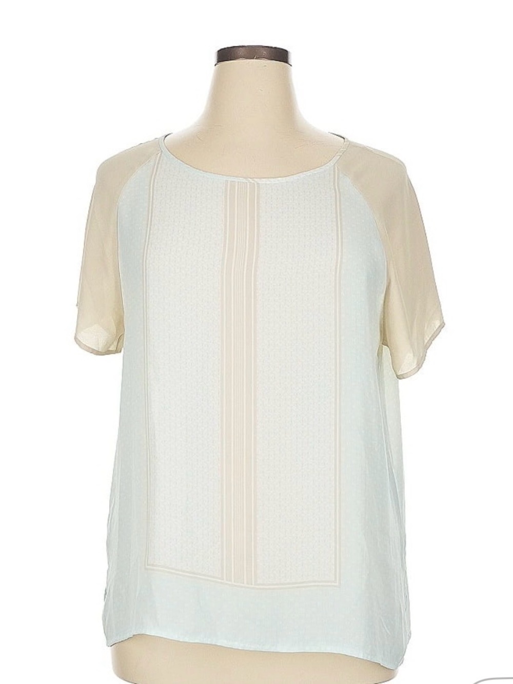 LOFT Cream Mixed-Media Short Sleeve Blouse